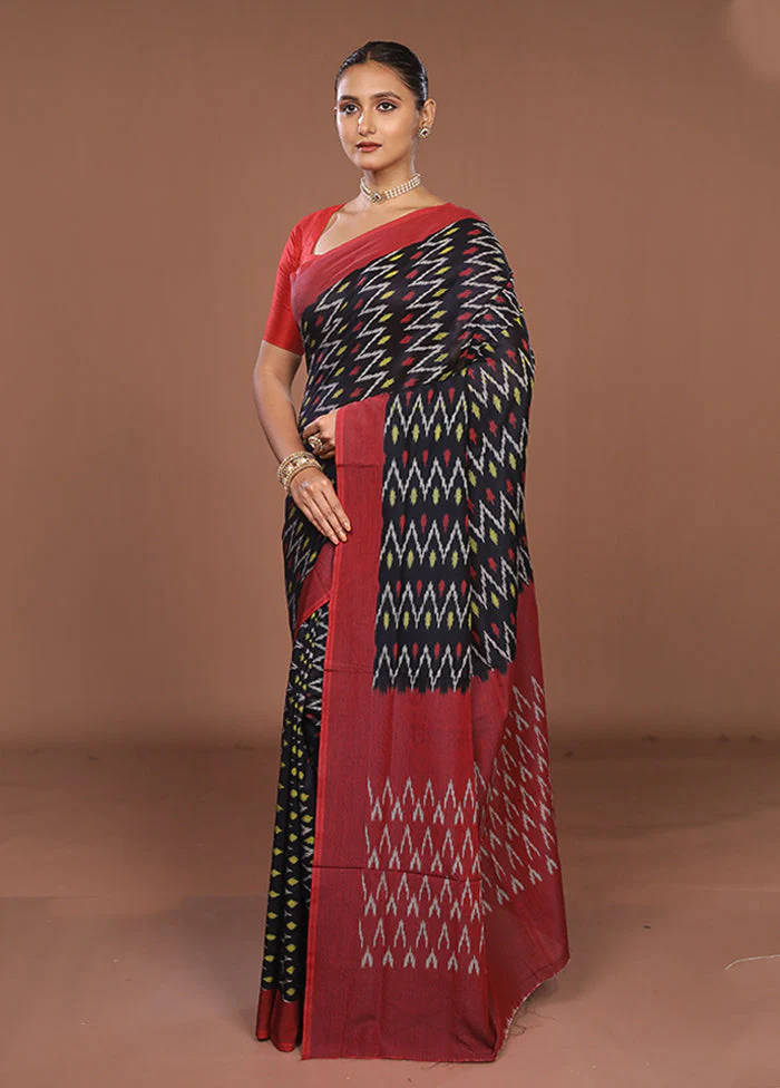 Black Ikkat Cotton Saree Without Blouse Piece - Image 4