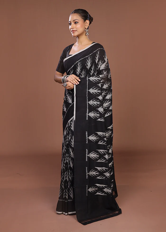 Black Ikkat Silk Saree With Blouse Piece - Image 3