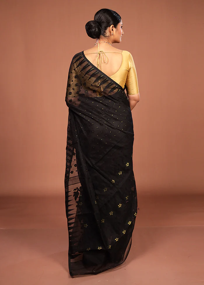 Black Jamdani Cotton Saree Without Blouse Piece - Image 3