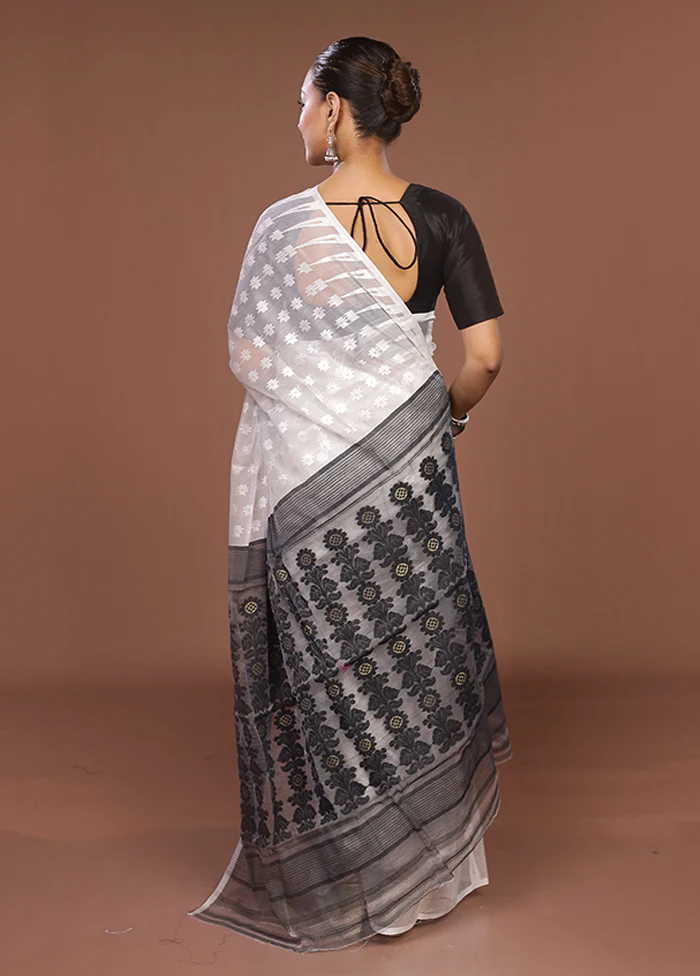 Black Jamdani Cotton Saree Without Blouse Piece - Image 3
