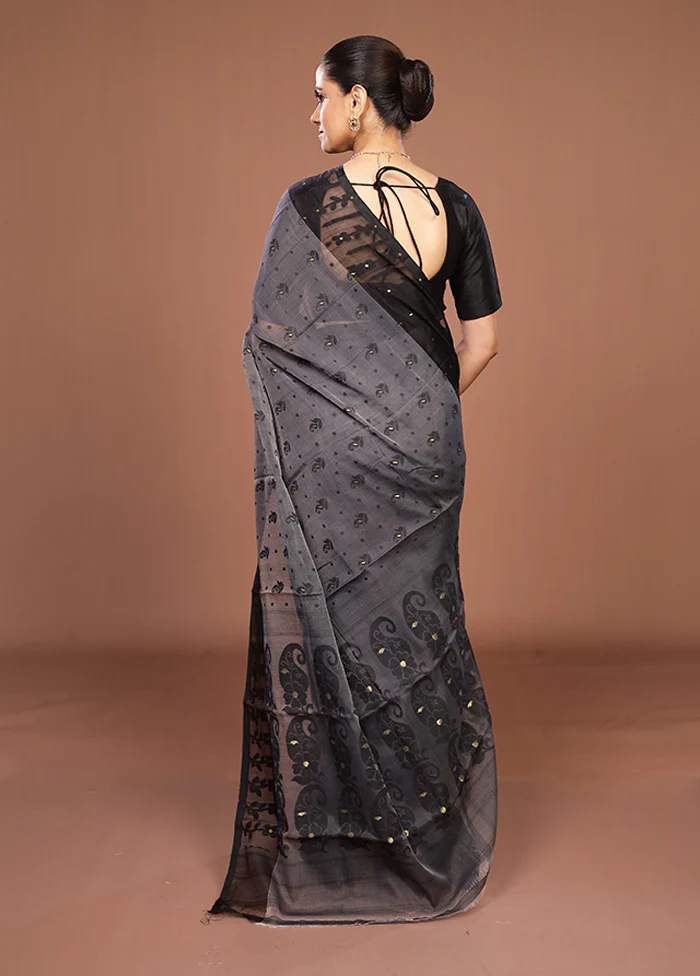 Black Jamdani Cotton Saree Without Blouse Piece - Image 3