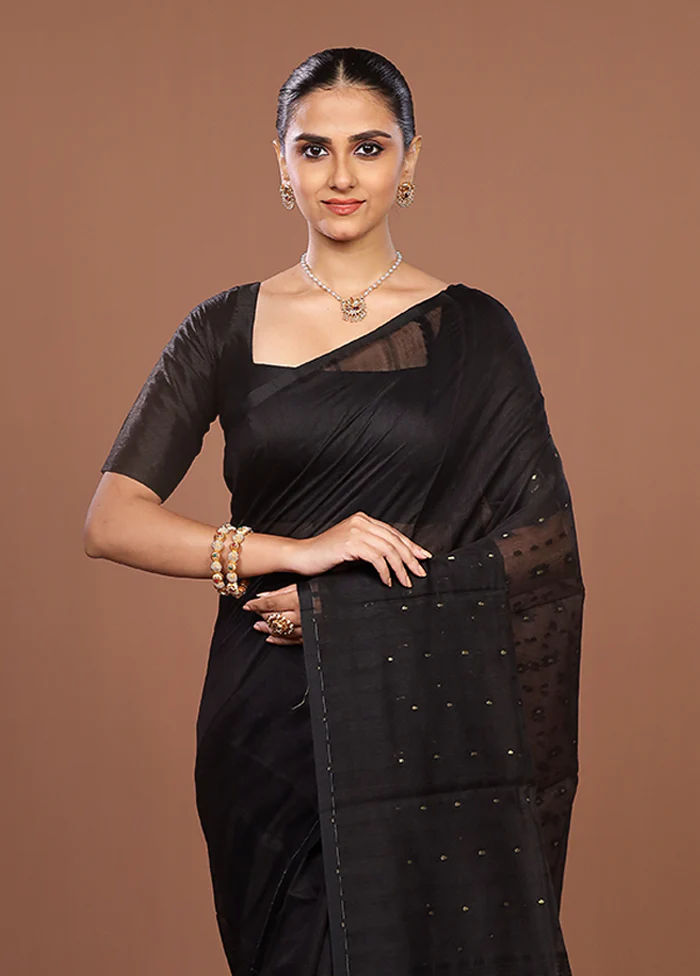 Black Jamdani Cotton Saree Without Blouse Piece