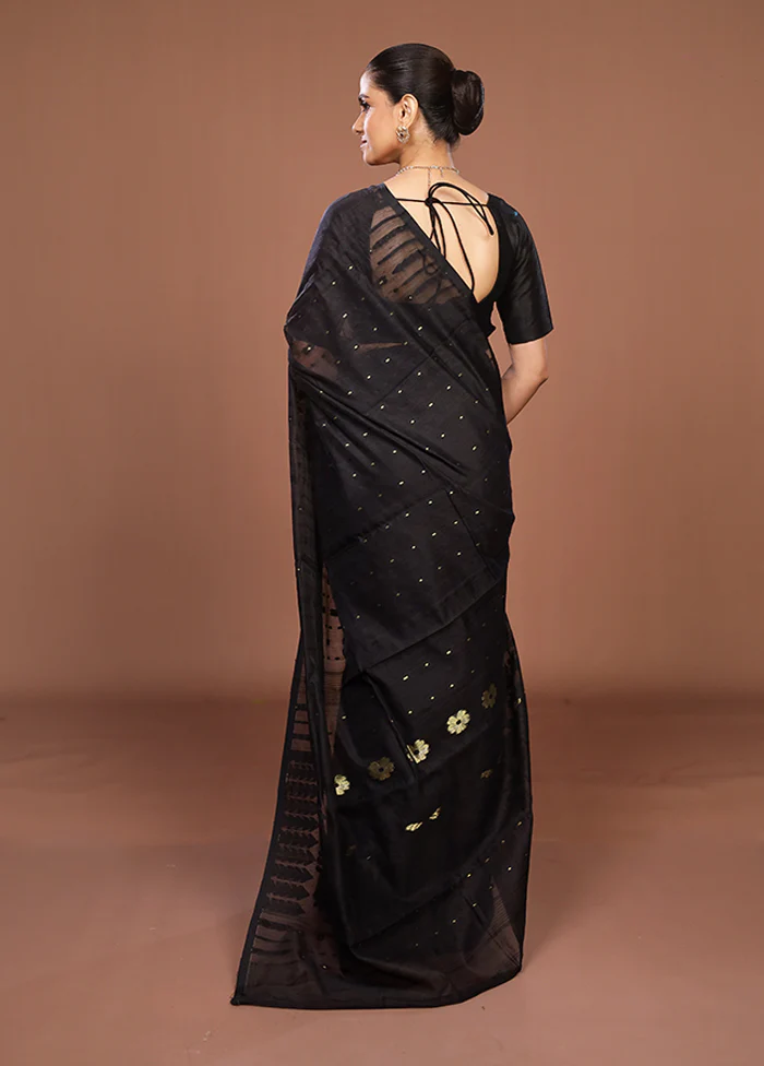 Black Jamdani Cotton Saree Without Blouse Piece - Image 3