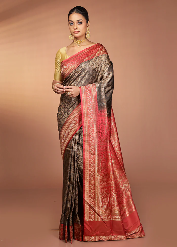 Black Jamewar Silk Saree With Blouse Piece - Image 2