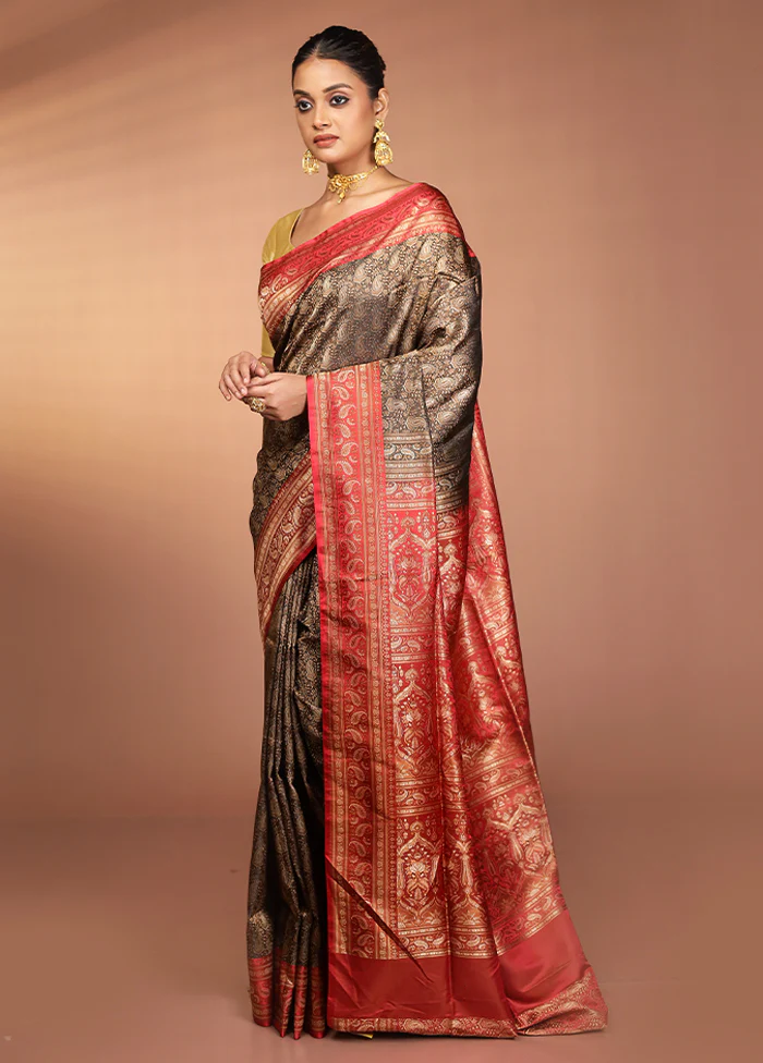 Black Jamewar Silk Saree With Blouse Piece - Image 4