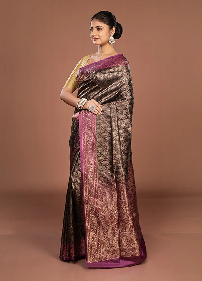 Black Jamewar Silk Saree With Blouse Piece - Image 4