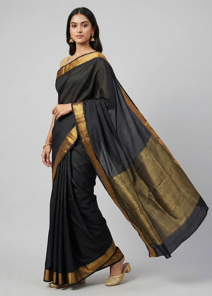 Black Kanjivaram Silk Saree With Blouse Piece