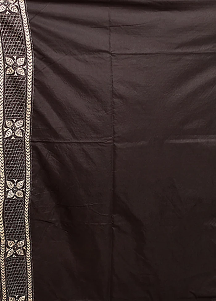 Black Kantha Stitch Silk Saree With Blouse Piece - Image 5