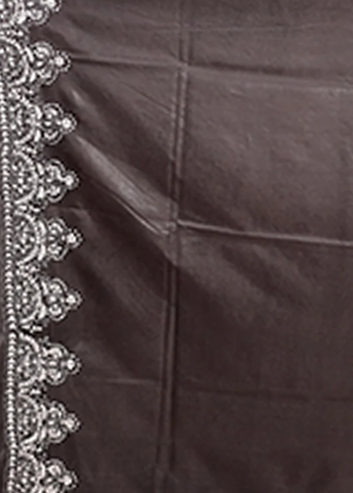 Black Kantha Stitch Silk Saree With Blouse Piece - Image 5