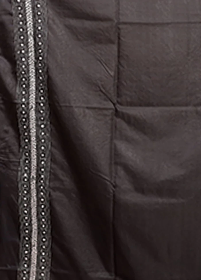 Black Kantha Stitch Silk Saree With Blouse Piece - Image 5