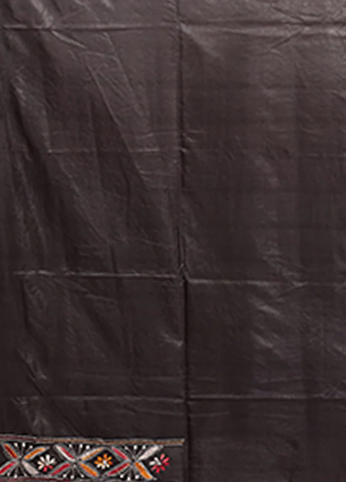 Black Kantha Stitch Silk Saree With Blouse Piece - Image 5