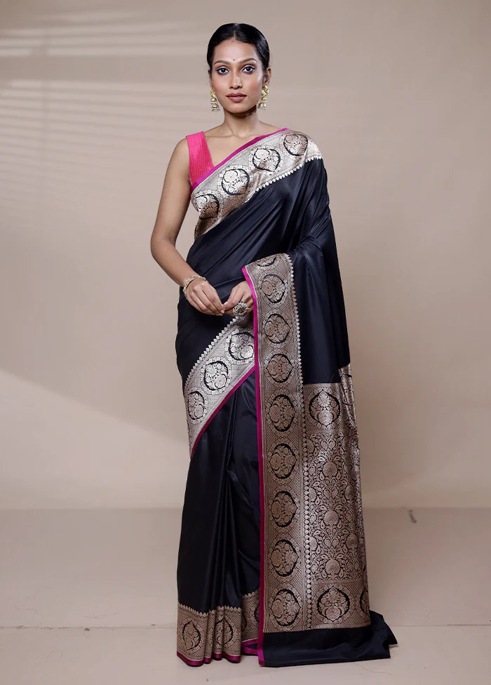 Black Katan Silk Saree With Blouse Piece - Image 2