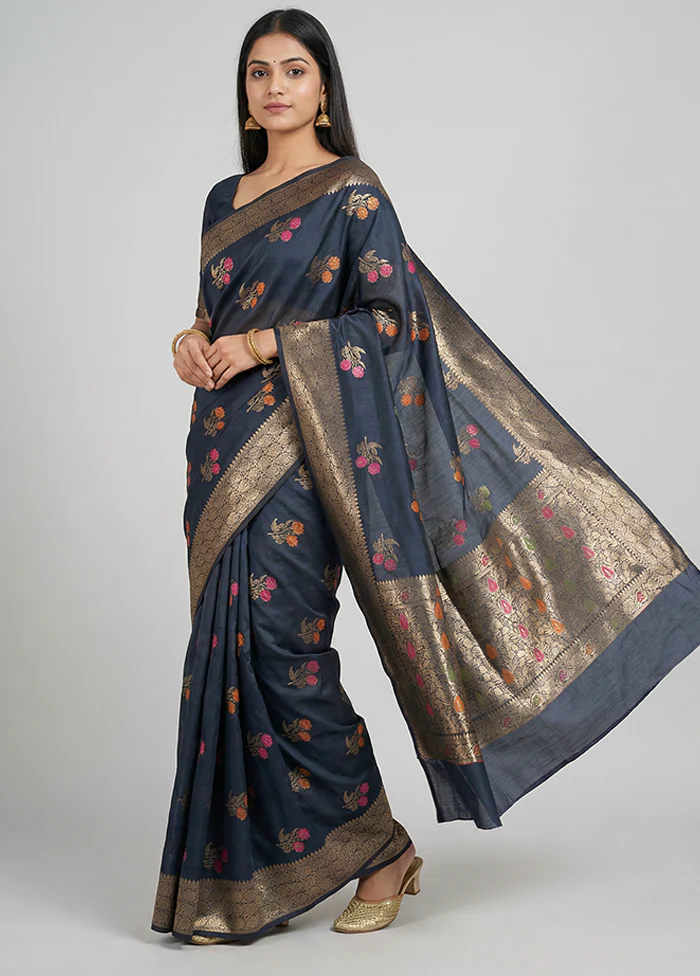 Black Katan Silk Saree With Blouse Piece