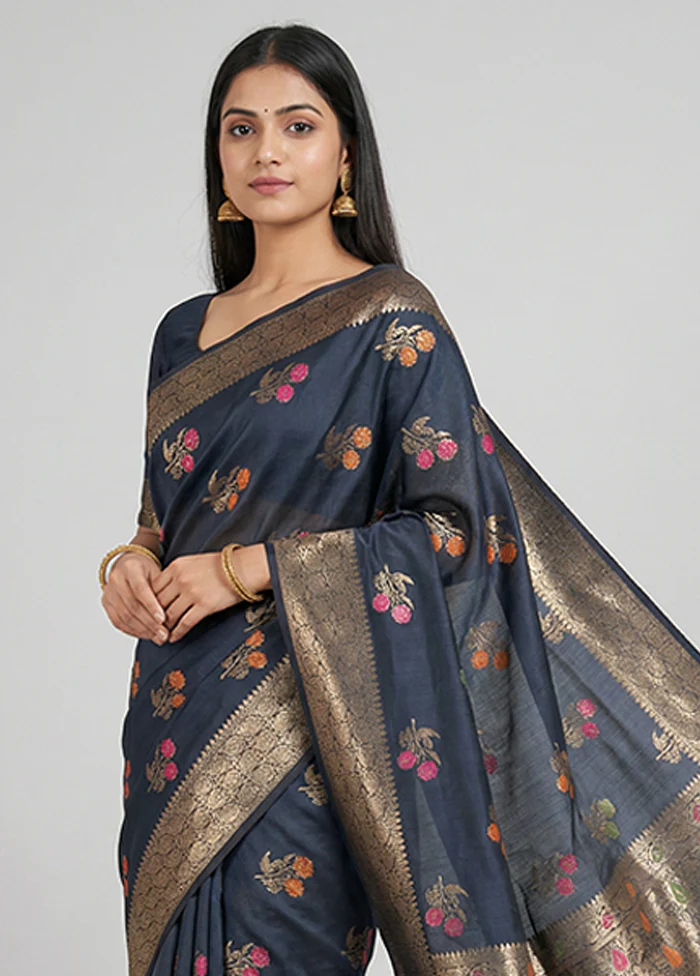 Black Katan Silk Saree With Blouse Piece - Image 2
