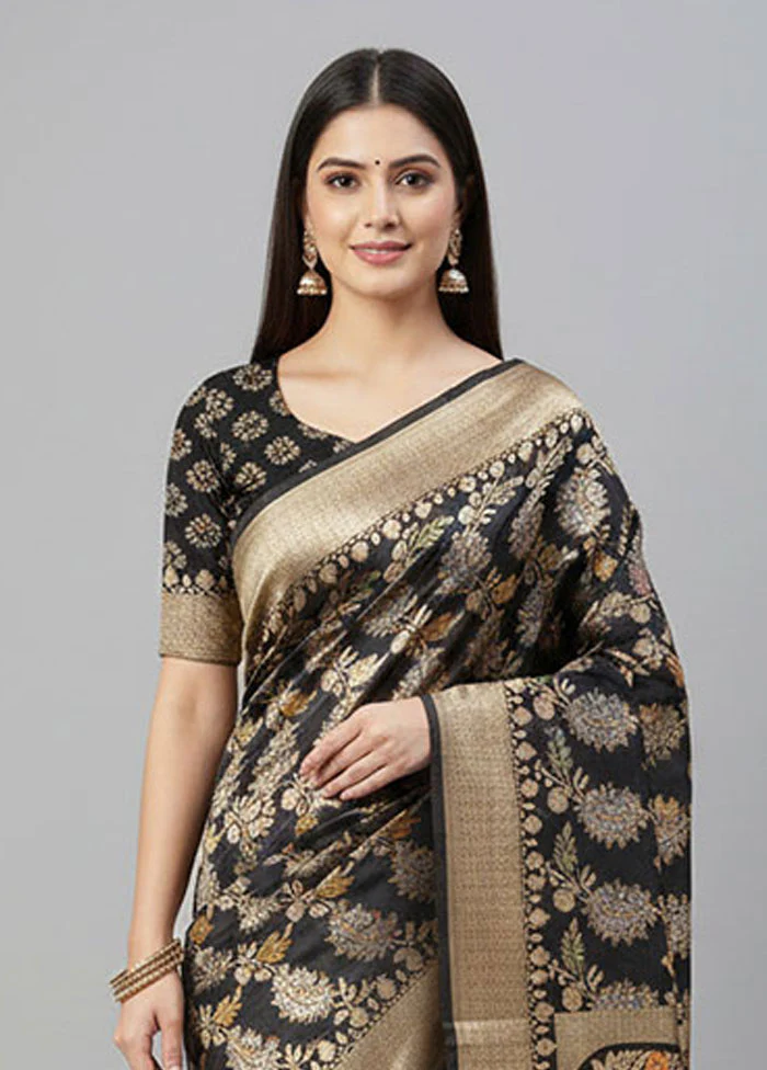 Black Katan Silk Saree With Blouse Piece - Image 2
