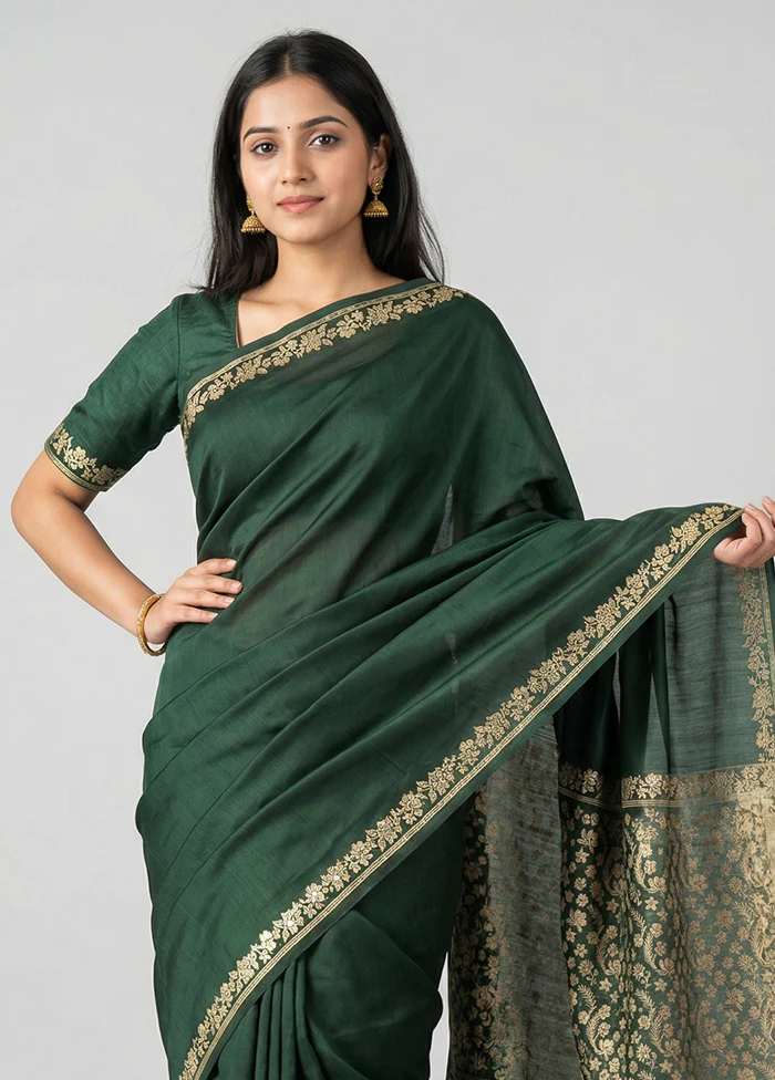 Black Katan Silk Saree With Blouse Piece - Image 2
