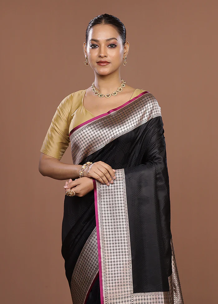 Black Katan Silk Saree With Blouse Piece