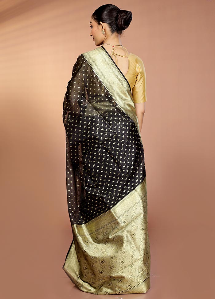 Black Kora Silk Saree With Blouse Piece - Image 3