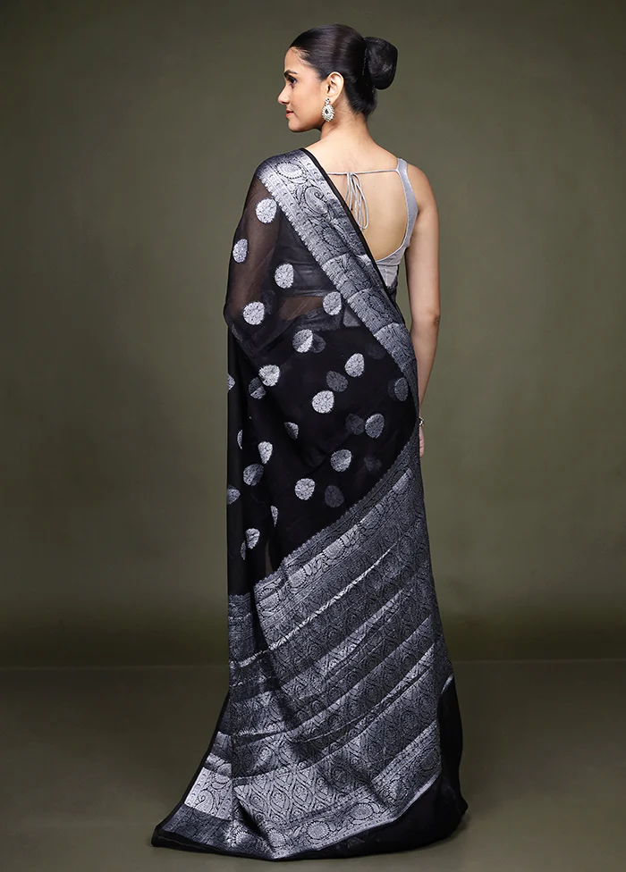 Black Kora Silk Saree With Blouse Piece - Image 3