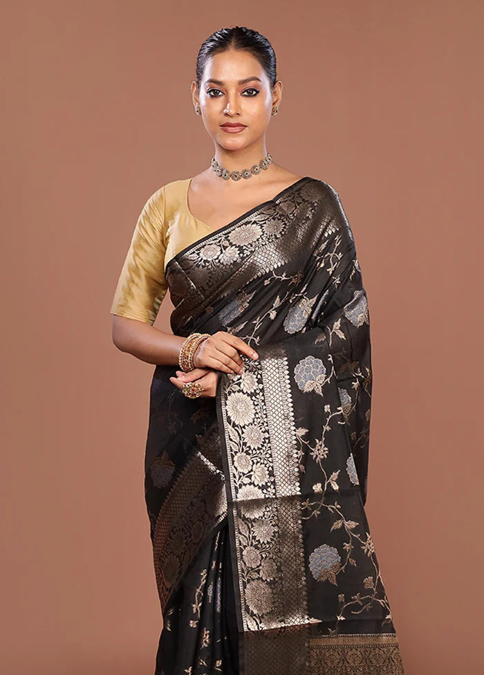 Black Kora Silk Saree With Blouse Piece