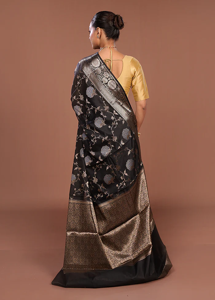 Black Kora Silk Saree With Blouse Piece - Image 3