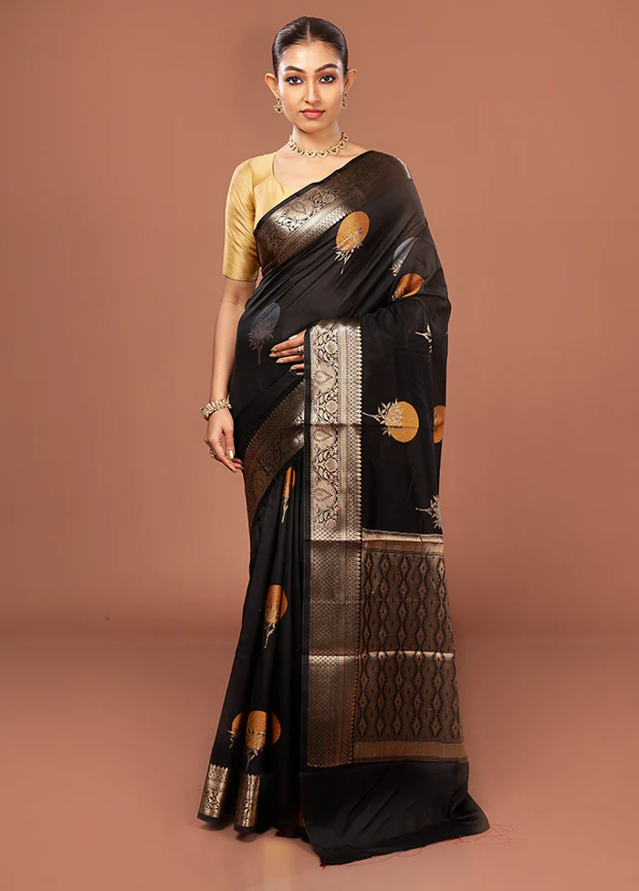 Black Kora Silk Saree With Blouse Piece - Image 2