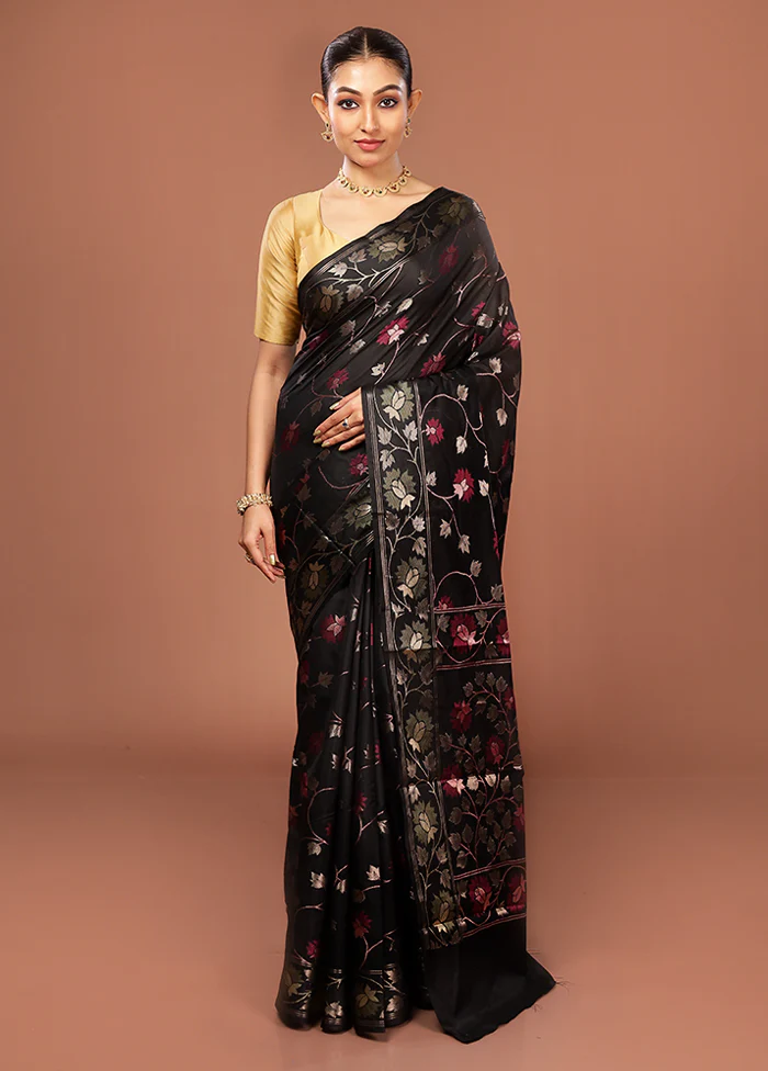 Black Kora Silk Saree With Blouse Piece - Image 2