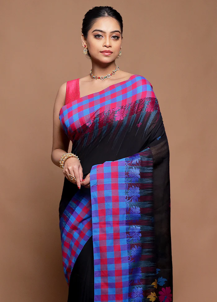 Black Matka Silk Saree With Blouse Piece - Image 2