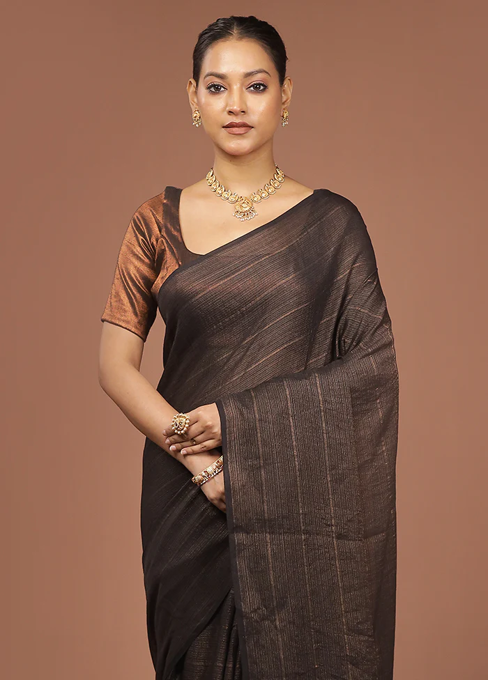 Black Matka Silk Saree With Blouse Piece