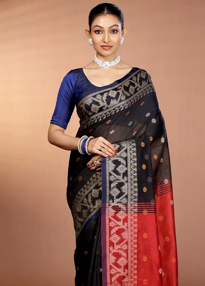 Black Matka Silk Saree With Blouse Piece