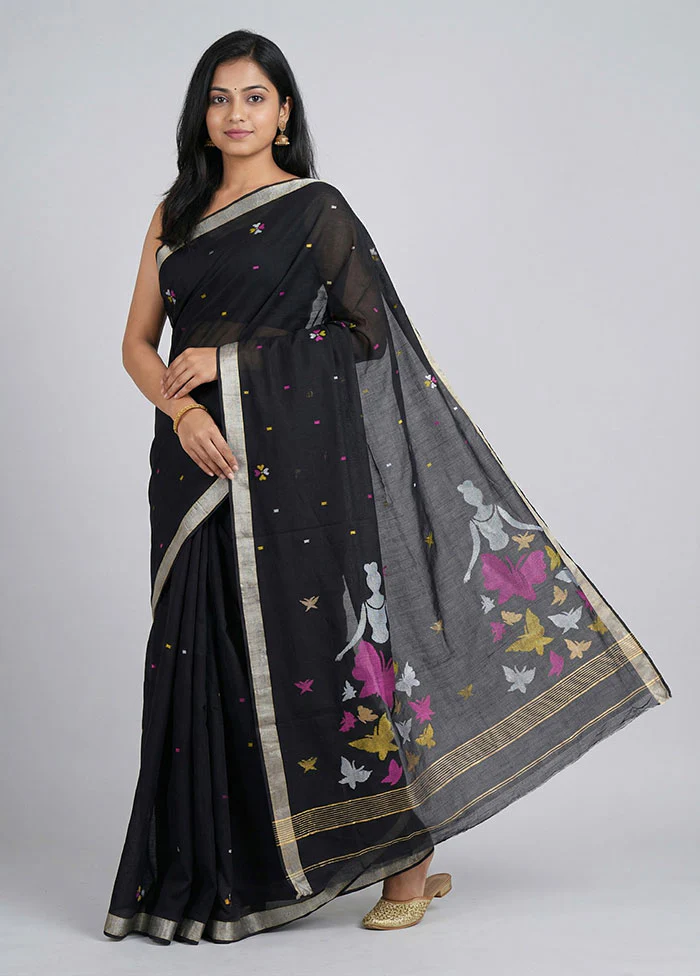 Black Matka Silk Saree With Blouse Piece