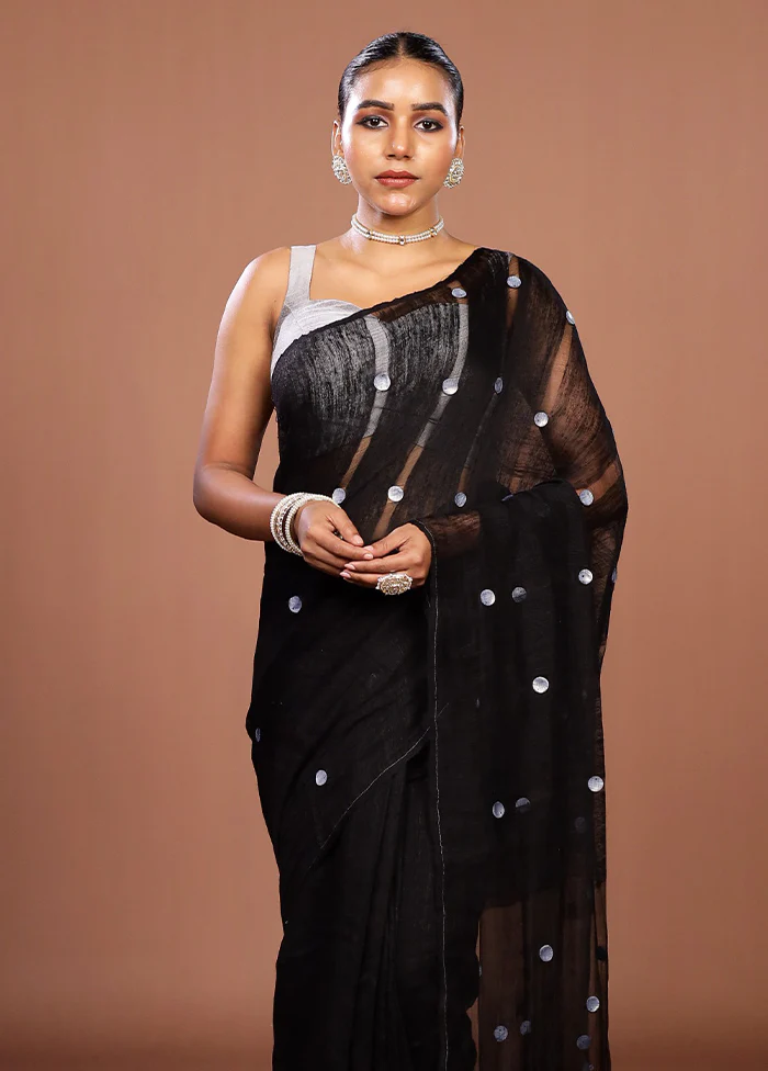 Black Matka Silk Saree With Blouse Piece