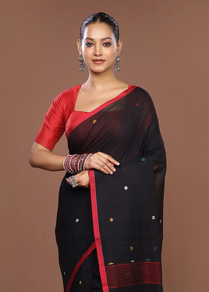 Black Matka Silk Saree With Blouse Piece