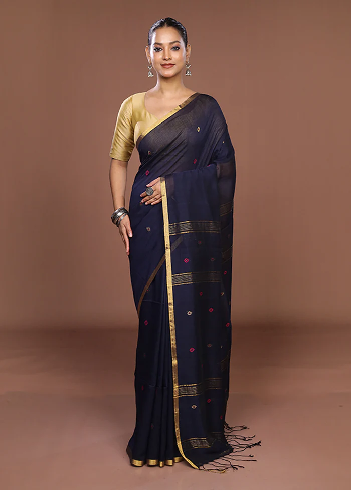 Black Matka Silk Saree With Blouse Piece - Image 2
