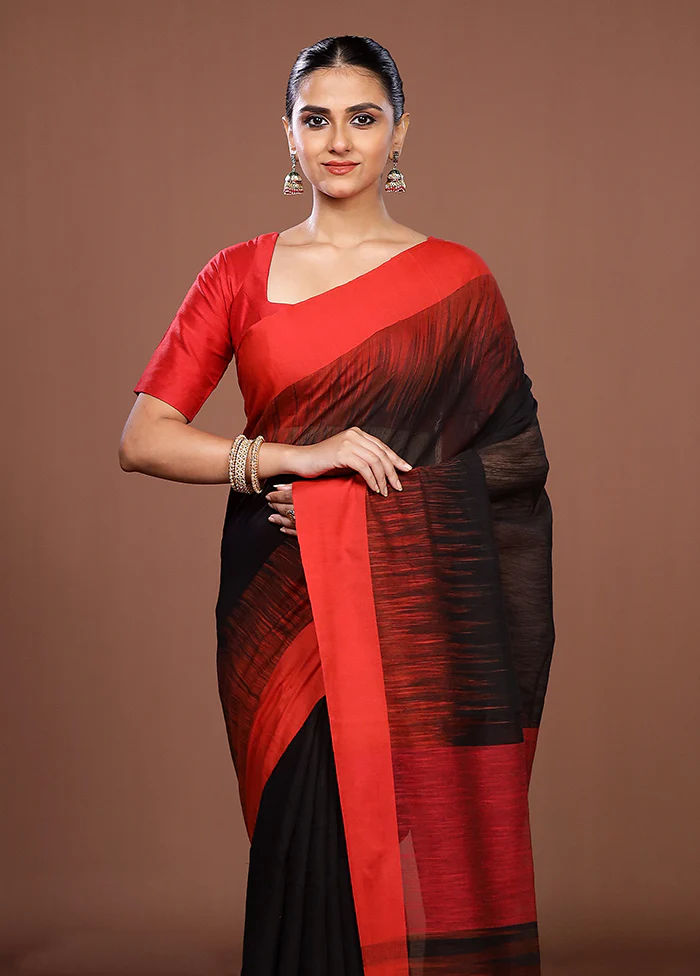 Black Matka Silk Saree With Blouse Piece