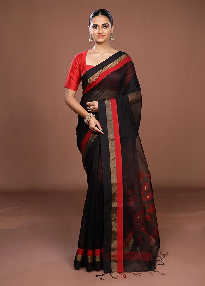 Black Matka Silk Saree With Blouse Piece - Image 2
