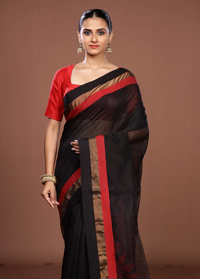 Black Matka Silk Saree With Blouse Piece