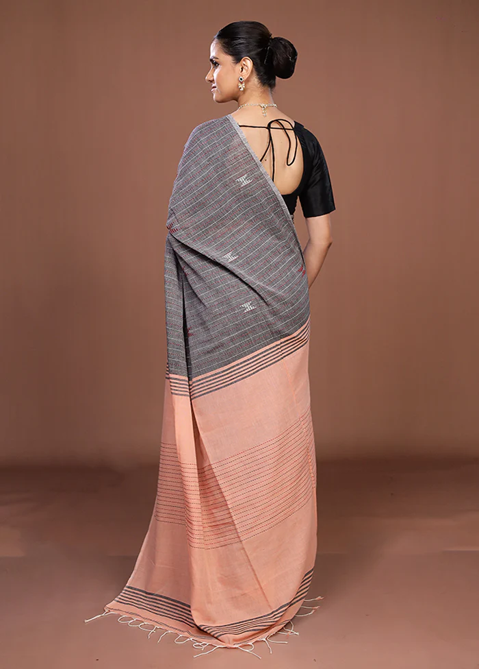 Black Matka Silk Saree With Blouse Piece - Image 2