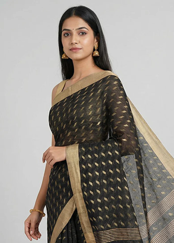 Black Matka Silk Saree With Blouse Piece - Image 2