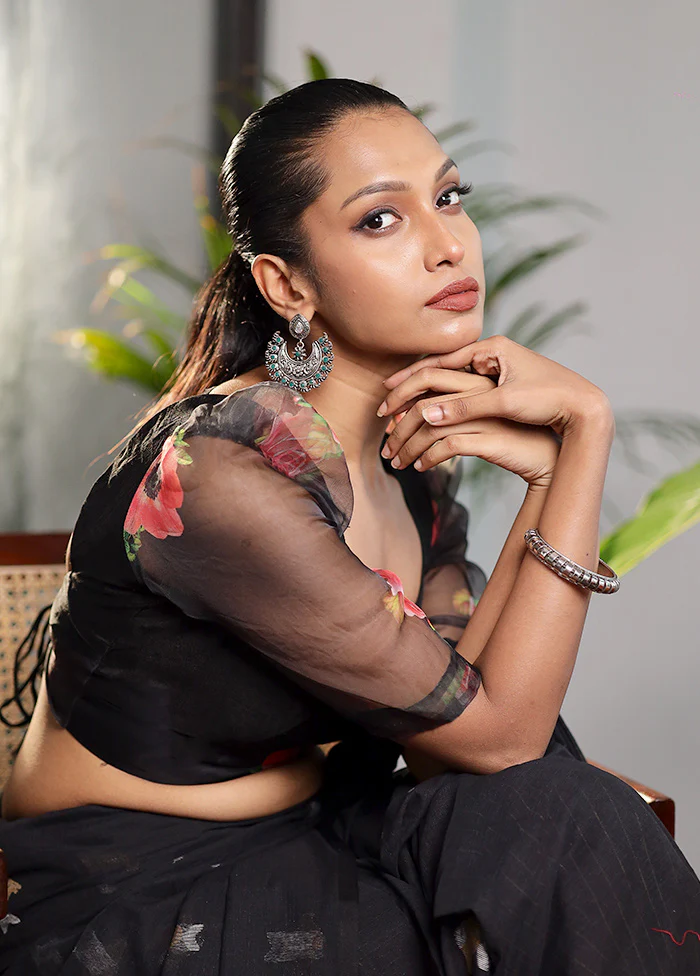 Black Organza Designer Blouse - Image 3