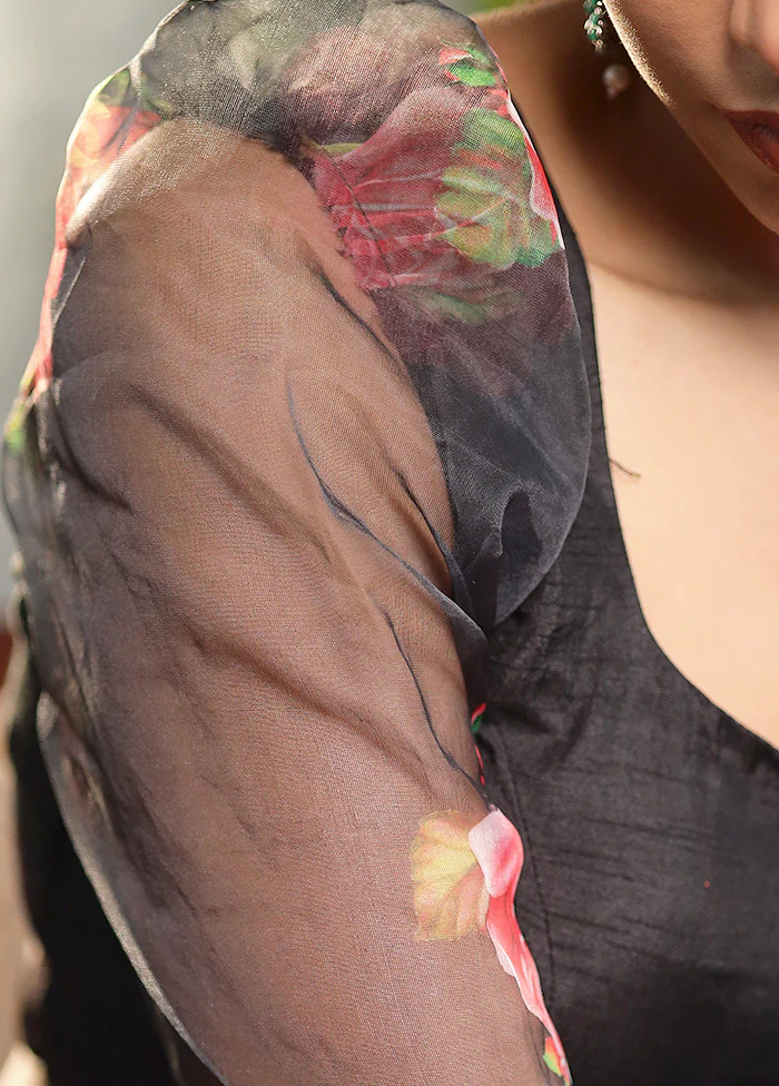 Black Organza Designer Blouse - Image 4