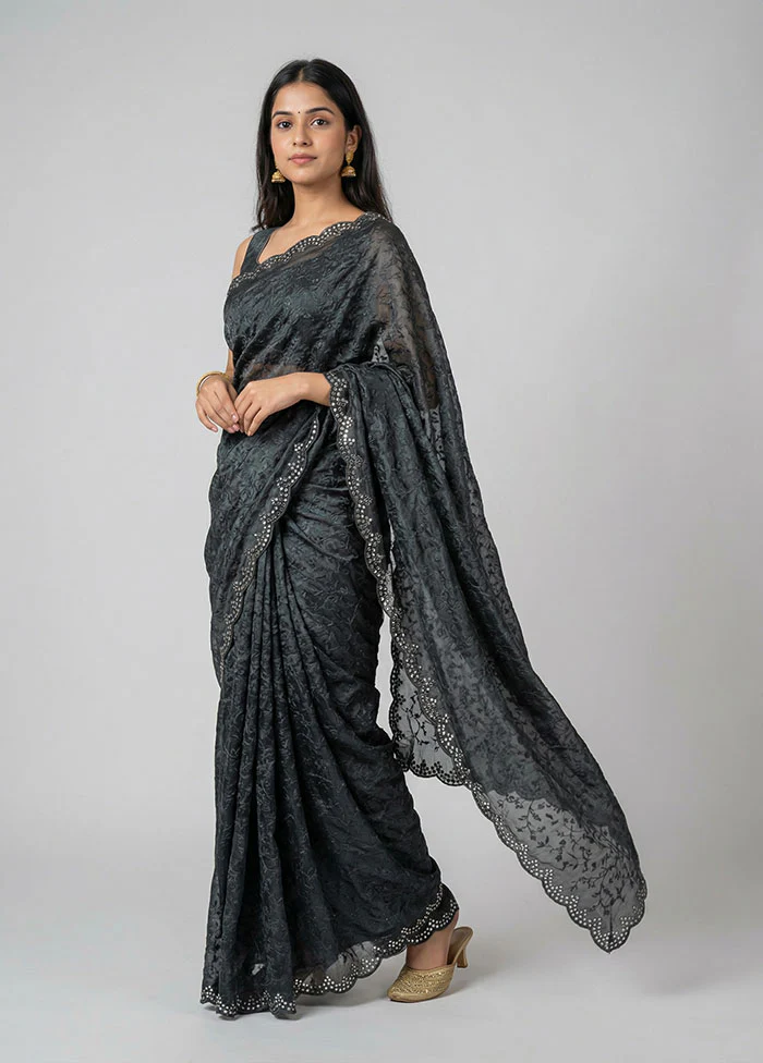 Black Organza Saree With Blouse Piece