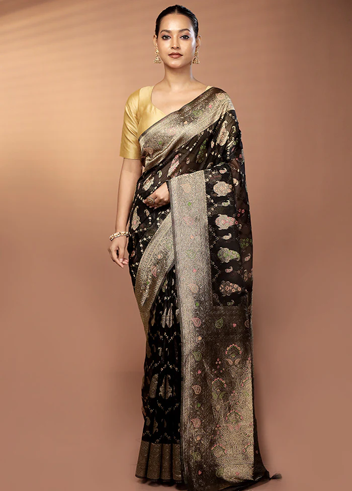 Black Organza Saree With Blouse Piece - Image 2