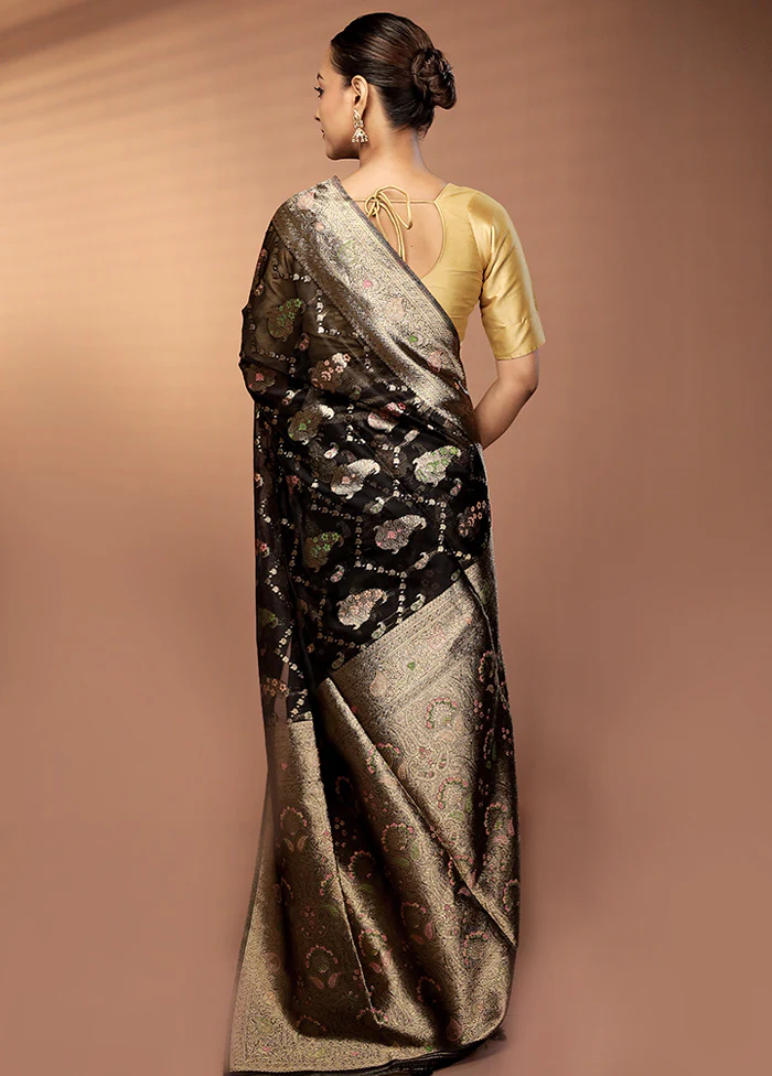 Black Organza Saree With Blouse Piece - Image 3