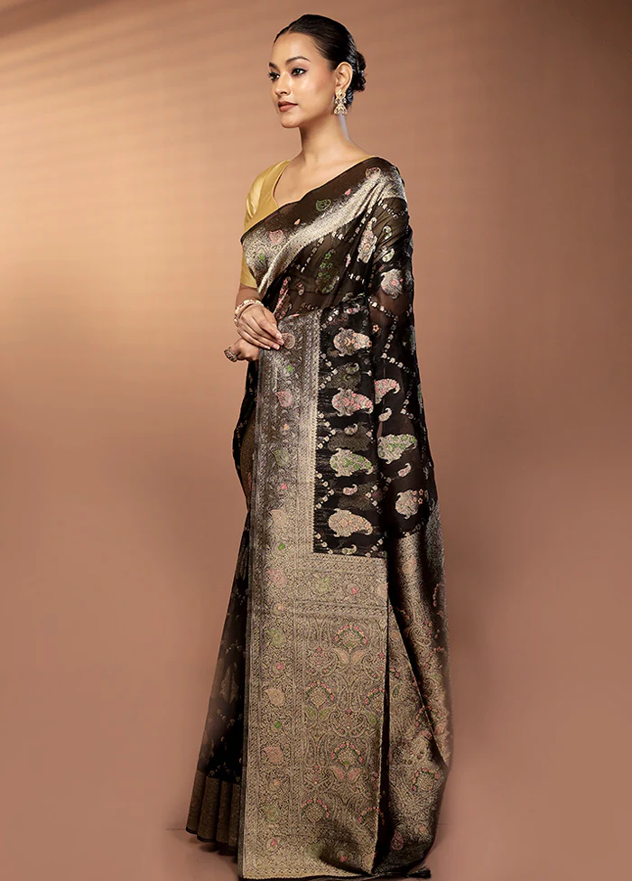 Black Organza Saree With Blouse Piece - Image 4