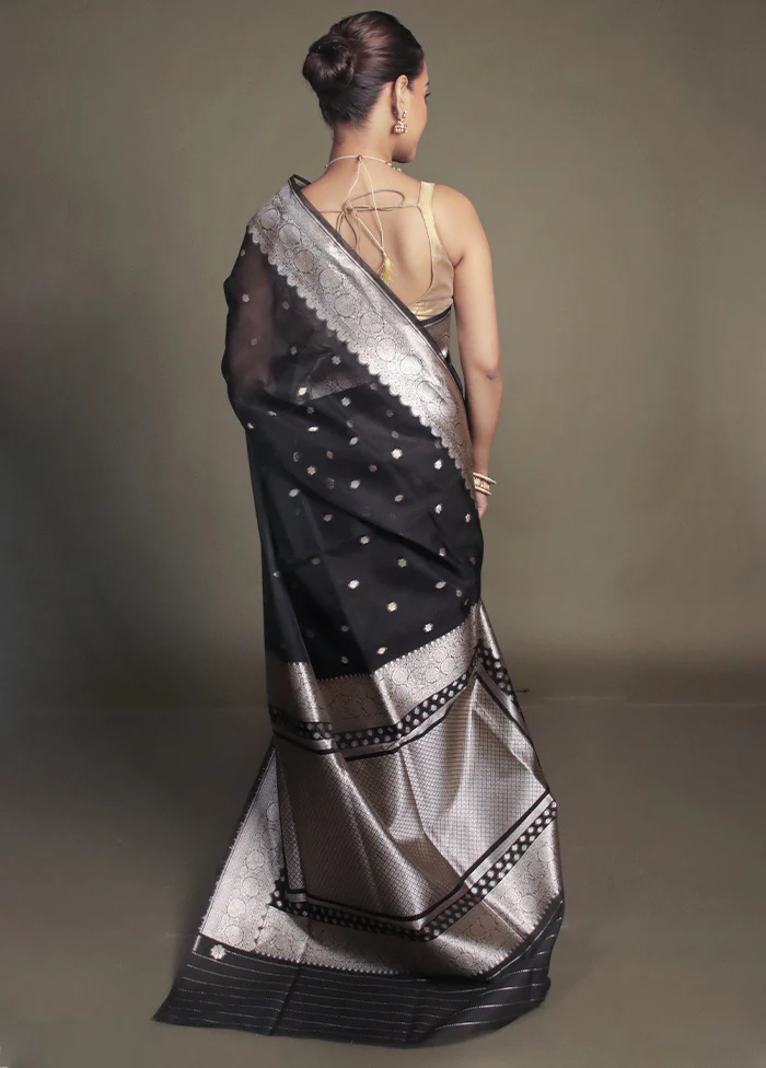 Black Organza Saree With Blouse Piece - Image 3