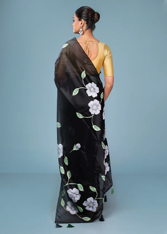 Black Organza Saree With Blouse Piece - Image 3