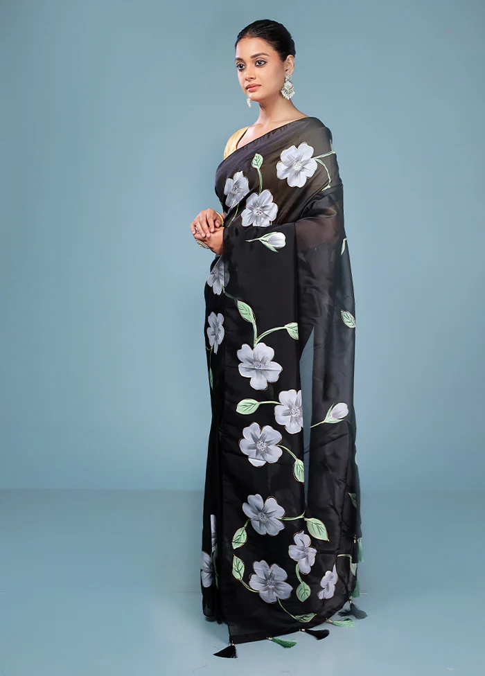 Black Organza Saree With Blouse Piece - Image 4
