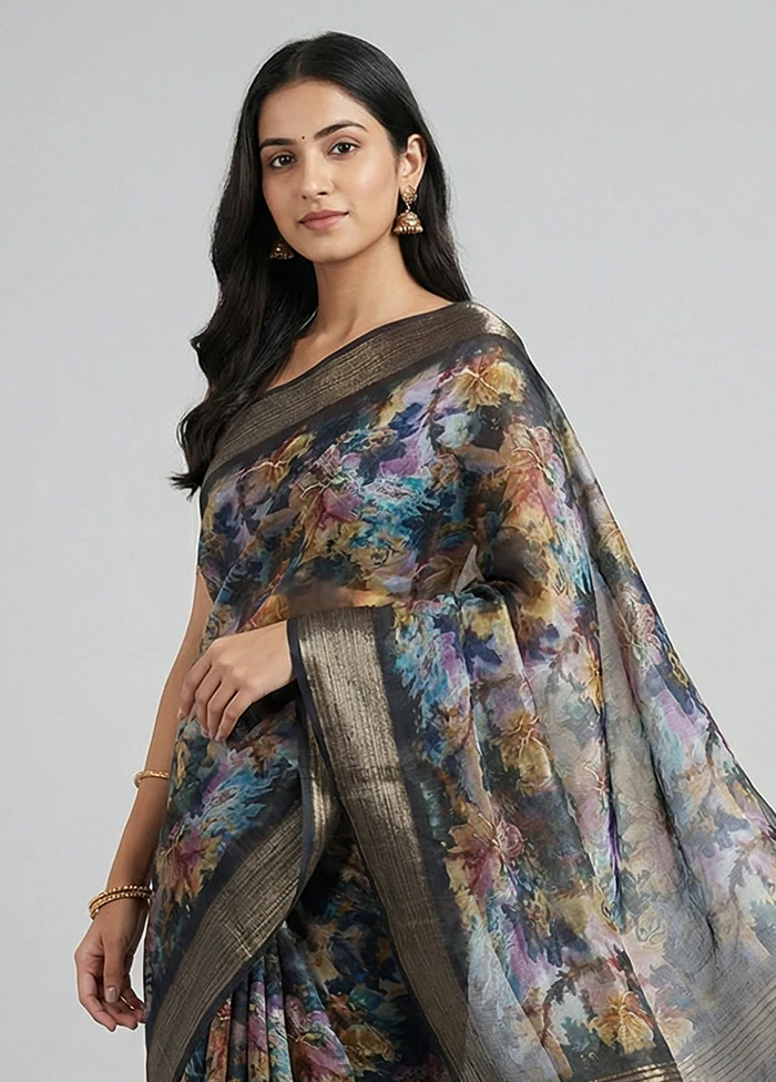 Black Organza Saree With Blouse Piece - Image 2