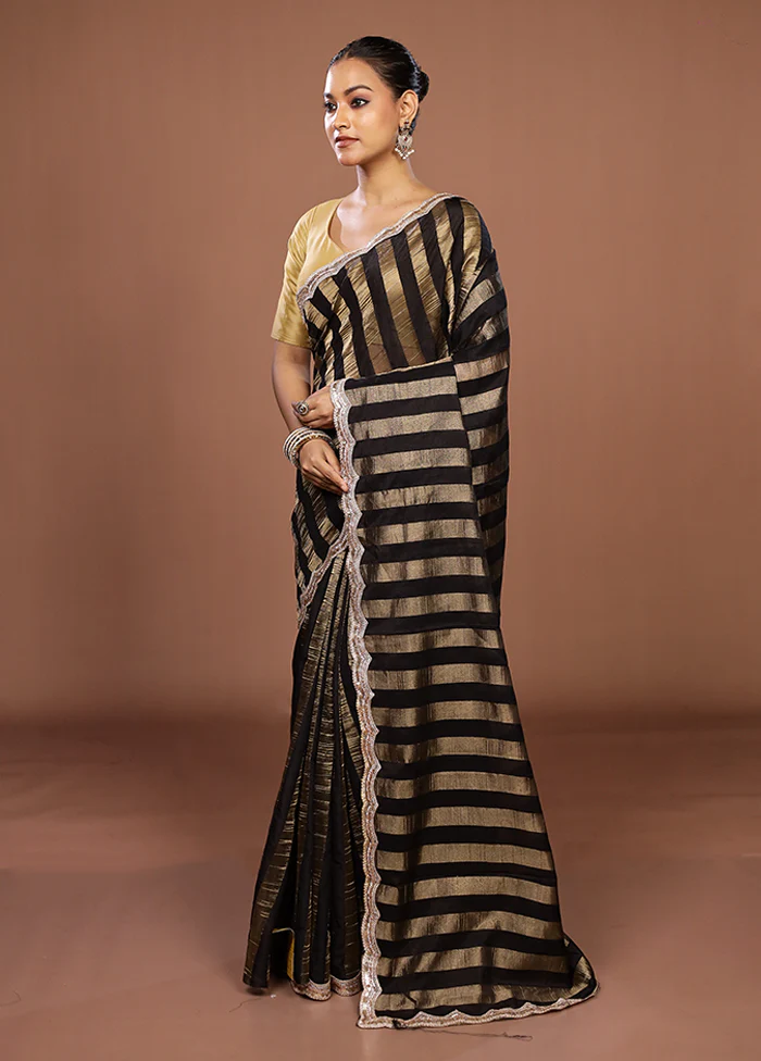 Black Organza Saree With Blouse Piece - Image 4